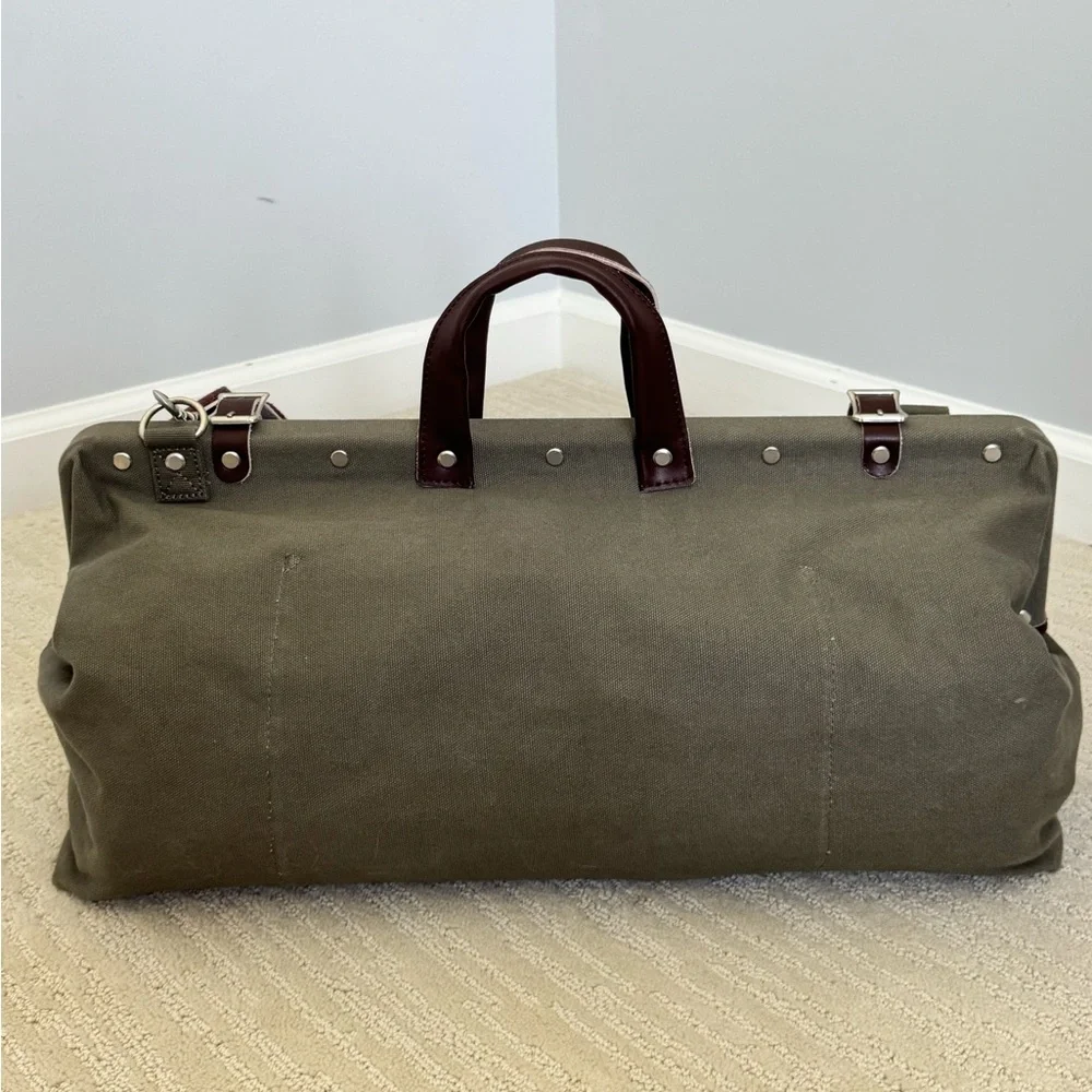 Line of Trade Green Canvas Duffel Weekender Bag with Brown Leather Accents